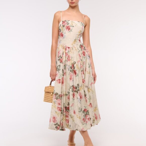 Dipped-Waist Bubble Hem Midi Dress - Picture 1 of 5
